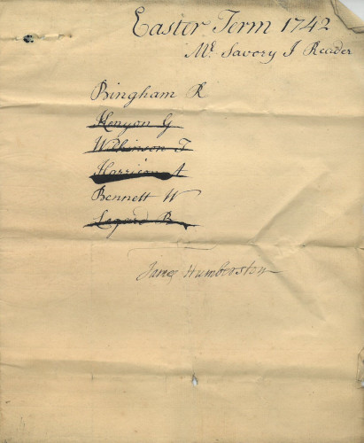  Shortlist of candidates for the position of Reader at New Inn, Easter Term 1742 (MT/12/REA/15)